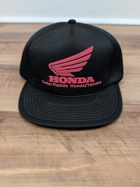 Vintage Honda Motors Hat Cap Snap Back Black Red Wing Logo Rare Cedar Rapids